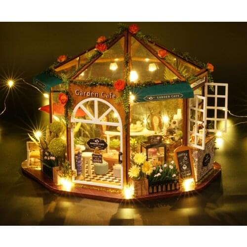 Dollhouse DIY Doll House Furniture Miniature Building Kits Garden Cafe House Cottage Dollhouse Miniature Accessories Mini House