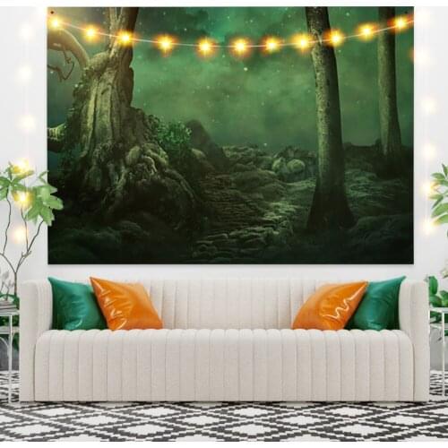 Deep Forest Landscape Tapestry Vintage Exotic Summer Plant Nature Frame for Bedroom Photography Wall Decor