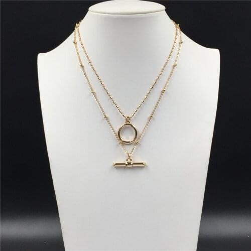 2020 New Trendy Gold Color Plating T Bar O Bar Pendant Layered Necklace For Women Girl Chic Feminist Unique Jewelry Accessory