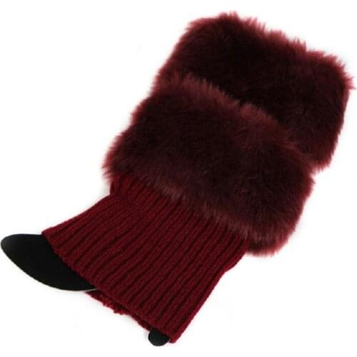 New 1 Pair Women Winter Autumn Leg Warmers Lady Crochet Knit Fur Trim Leg Boat Socks Thick Women Cuffs Toppers Boot Socks