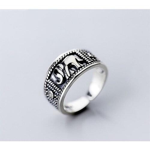 New Retro Thai Silver Personality Elephant 925 Sterling Silver Jewelry Sweet Animal Domineering Exquisite Opening Rings SR515
