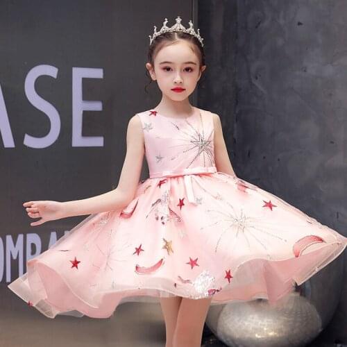 Girl dress children dresses flower girl wedding dress embroidered printed mesh princess dress sweet catwalk dress evening dress