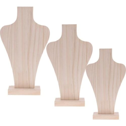 Natural Wood Multiple Necklace Bust Display Stand, Unfinished Wooden - Holds up to Necklaces