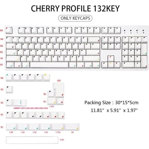 R58A 132 Key Set Cherry Profile Custom Keycap White Triangle Iso Keys Keycaps PBT Dye Sublimation Keycaps for MX Switches