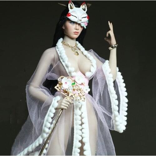 1/6 Scale Female Sexy Light Edelweiss Pink Mesh Robe Sakura Fox Mask for 12 inch Action Figures Model Toy Sakura Snow