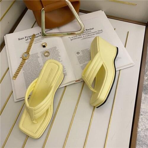Platform Flip Flops Women Wedge Slippers Square To Female Brand New Casual Slides Thick Bottom Ladies Fashion Chic Summer Shoes