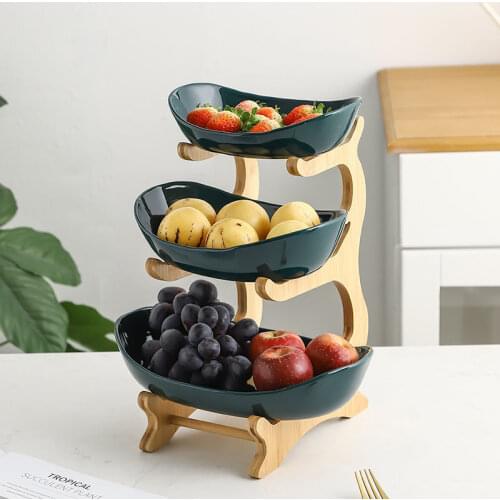 1/2/3 Tiers Living Room Home Plastic Fruit Plate With Wood Holder Snack Creative Modern Dried Basket Candy Dish