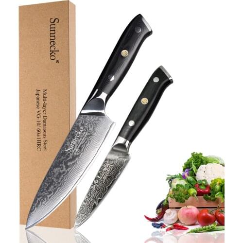 SUNNECKO High Quality Damascus 6.5'' Chef 3.5'' Paring Knife Japanese VG10 Steel Kitchen Knives G10 Handle Meat Cutter Best Gift
