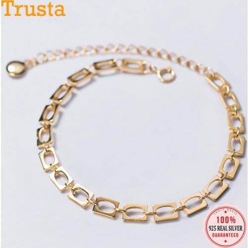 Trustdavis Real 925 Sterling Silver Simple Gold Hollow Geometric Bracelet For Women Wedding Birthday Fine Jewelry Gift DA1691