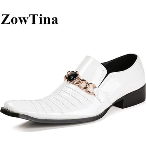 White Genuine Leather Men Wedding Shoes Square Toe Formal Dress Oxford Shoes Man Crystal Chains Business Man Shoes Zapato Hombre
