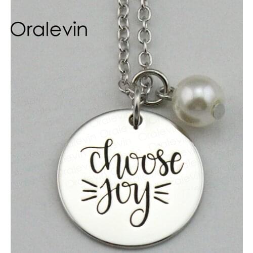 CHOOSE JOY Inspirational Hand Stamped Engraved Custom Pendant Chain Necklace for Trendy Women Gift Jewelry,10Pcs/Lot, #LN1893