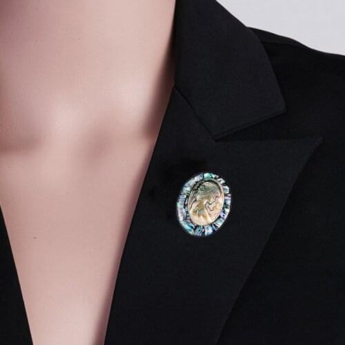 Vintage Oval Shell Carved Beauty Cameo Imitation Tortoise Shell Inlaid Brooches Lapel Pins Women Party Wedding Jewelry Accessory