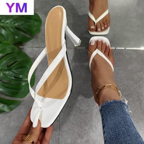 2021 Summer New Style Square Toe Stiletto Women Sandals Feminine Thin Strap Womens Flip Flops Zapatos De Mujer Plataforma 36-43