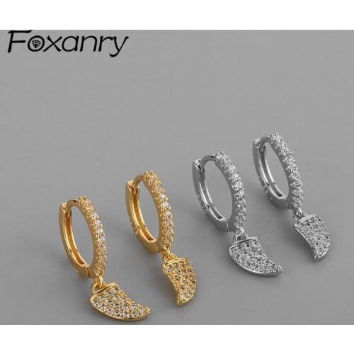 Foxanry Prevent Allergy 925 Sterling Silver Hoop Earrings for Women New Trendy Sparkling Zircon Bride Jewelry Party Accessories
