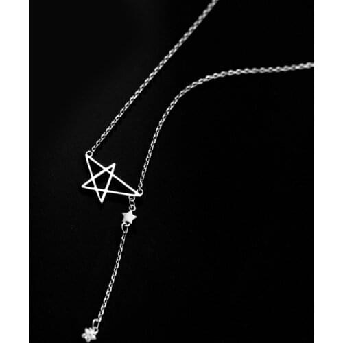 Fashion Hollow Star Necklaces For Women 100% 925 Sterling Silver Zircon Five-pointed Star Pendants Clavicle Chain Fine Jewelry