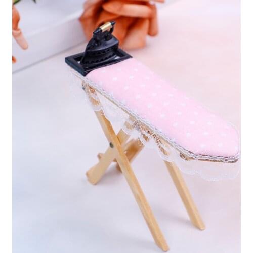1 Set Doll House Miniature Iron With Ironing Board set Classic Pretend Play Dollhous Furniture Toys Creative Children Gifts
