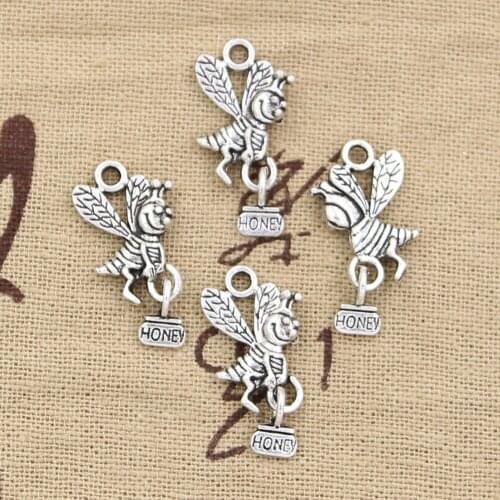 10pcs Charms Bee Harvest Honey 19x12mm Antique Silver Color Pendants Making DIY Handmade Tibetan Finding Jewelry