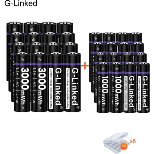 16pcs AA+16pcs AAA battery 1.5V AA 3000mWh+1.5V AAA 1000 mwh Lithium 1.5V Rechargeable Battery For Clock Toys Camera battery