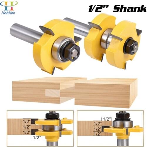 2 pc 1/2'' Shank High Quality Tongue Groove Joint Assembly Router Bits Set Stock Wood Cutting Tool Milling Cutters 12.7mm Shank