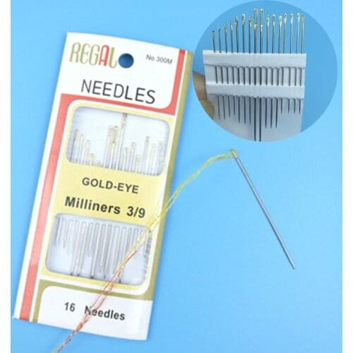 1 Lot 32 PCS Tail Gold Plated Stainless Steel Hand Sewing Needles Paper Box Package Home DIY Sewing Combination