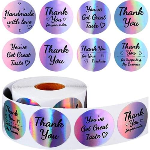 500pcs Thank You for My Small Business Stickers Paper Thank You Label Sticker Rainbow Silver Roll Adhesive Shipping Mail Labels