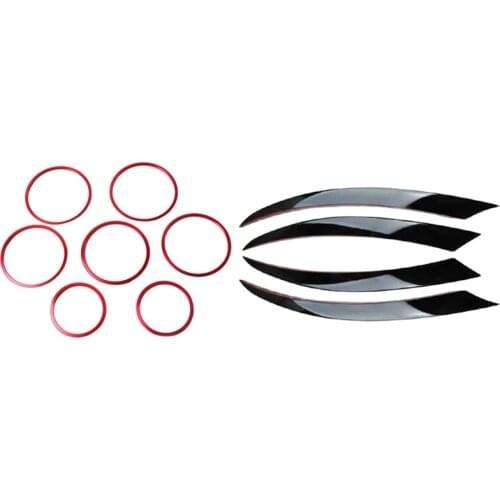 7Pcs Red Exterior A/C Air Vent Outlet Ring Cover Trim With Front Bumper Lip Splitter Spoiler Fog Lights Trim Sticker