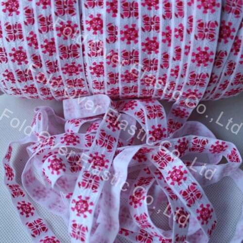 Free Shipping 100Y 5/8 inch Glitter Snowflake FOE Elastic, Printed fold over elastic for Christmas