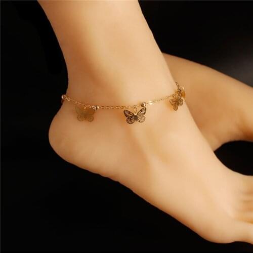Summer Simple Butterfly Leg Chain Anklet Bohemian Vintage Double Layer Footwear Summer Ocean Beach Ankle Bracelet Foot Jewelry