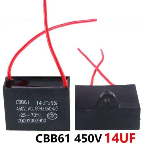 CBB61 450VAC 14UF fan starting capacitor lead length 10cm with line