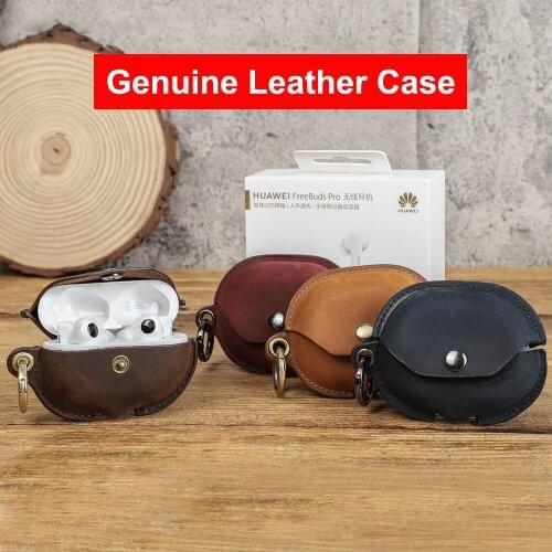Genuine Leather Case for Huawei Freebuds Pro Vintage Charging Box Bag Headset Cover for Huawei FreeBuds Pro Funda with Keychain