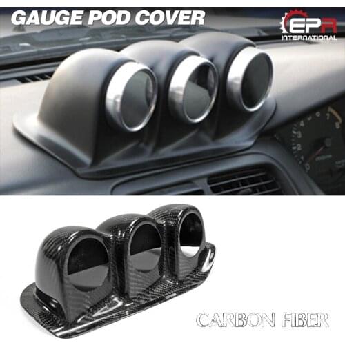 For Nissan S14 Uras Type Carbon Fiber Dash Mount Triple Gauge Pod 60mm RHD Glossy Finish Inner Dial Cover Fibre Tuning Drift Kit