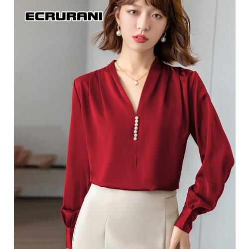Женские красные рубашки ECRURANI China At AliExpress