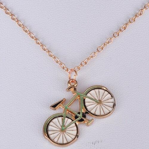 Enamel cycling sports bike bicycle pendant necklace gold color link chain necklace jewelry choker women fashion jewellery