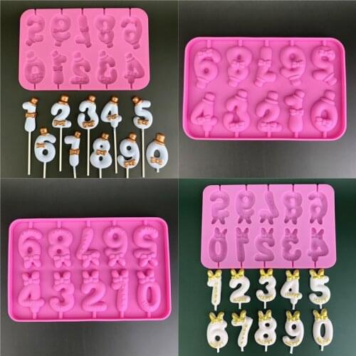 0-9 Digital Lollipop Silicone Mold Bow Hat Chocolate Cheese Stick Mold DIY Handmade Candle Mold Candy Mold Molds Silicone