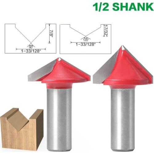 1PC 12mm 1/2"shank V Groove Router Bits CNC Engraving Milling Cutter 90-120 Degree Woodworking Carving Knife Tungsten Carbide Cu