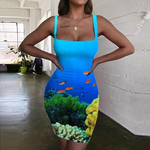 Giyu Brand Fish Dress Women Animal Ladies Dresses Coral Vestido Sexy Ocean 3d Print Womens Clothing Mini Evening Beach Boho