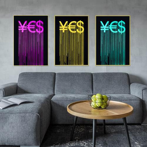 Money Canvas Painting Personality Yes Shape Yellow Colorful Dollar Euro Signwall Art Poster Room Home Decoration Living Room