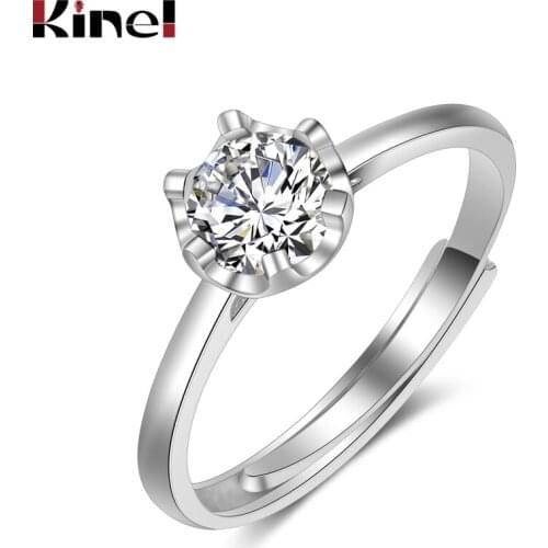 Kinel Luxury 925 Sterling Silver Fine Jewelry Classic 1ct Wedding Ring For Women Engagement Birthday White Zircon Bridal Gift