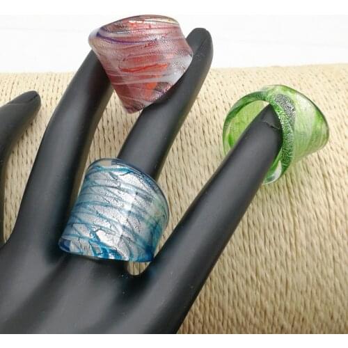 6pcs/Lot Randomly Mixed With Coloured Lampwork Glaze Rings Murano Hot Gold Foil Color Ring For Women Chinese Style More 17-19 mm