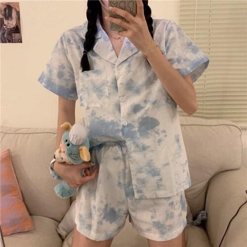 New fashion girls' summer cardigan short sleeve shorts two piece loose housewear casual sweet pajamas