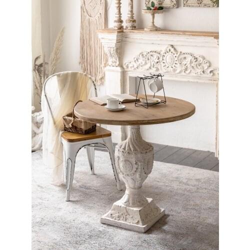 Customized European-style French Country Style White Retro Carved Round Table Coffee Leisure Table Sofa Side Table Side Table Re