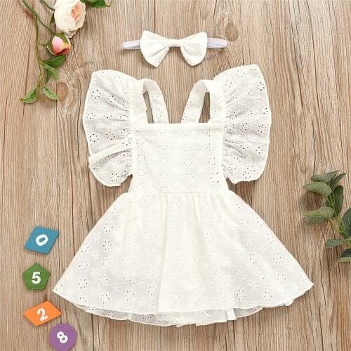 Summer White Baby Girl Dress Ribbon+Lace Solid Color Rompers Cotton Girls Outfits Kids Clothing