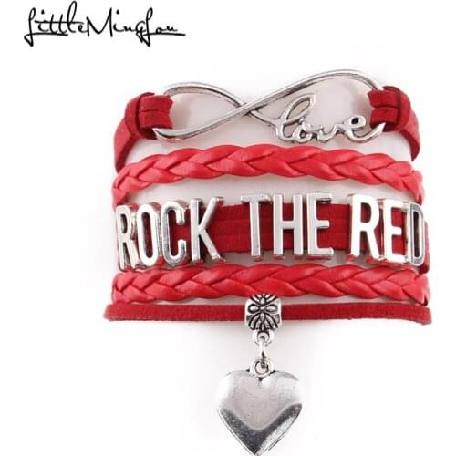 Little MingLou Infinity love Rock the red Bracelet heart charm leather wrap men bracelets & bangles for women jewelry