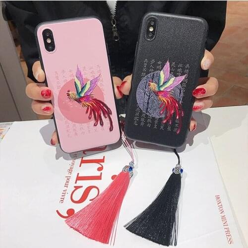 Cute Cartoon 3D Emboss Phone Case for iPhone X XS XR 11 12 Pro MAX 6 7 8Plus SE2 Capa Soft Back Covers Phone Cases with Tassel