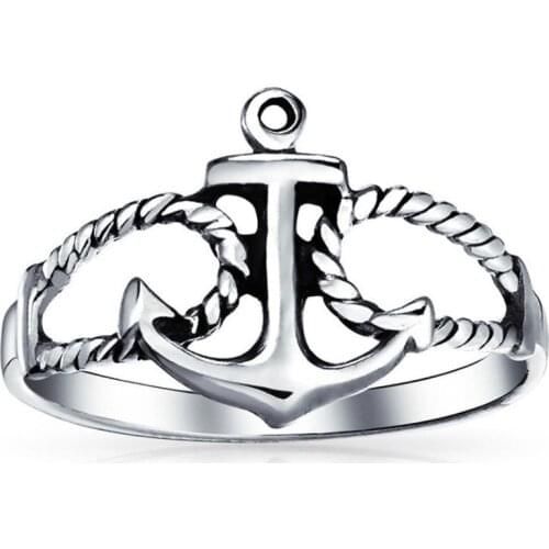 Sailor Boat Lover Nautical Sea Ocean Rope Open 925 Sterling Silver Anchor Ring for Women for Teen