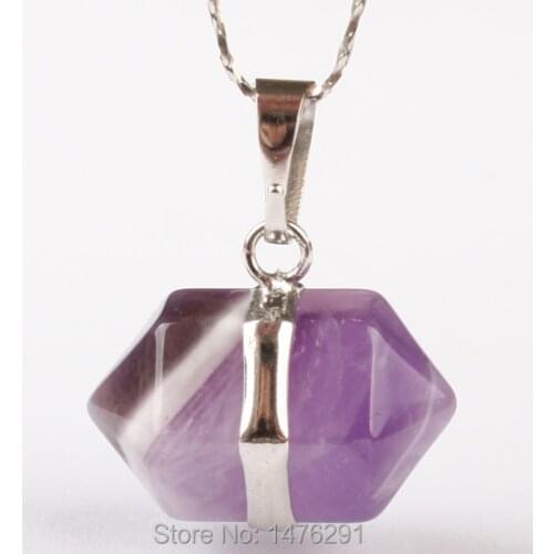 Men women Are suitable Colour Charming Purple Crystal Hexagon Faceted Hexagon Biconical Gem Bead Pendant 1 PCS