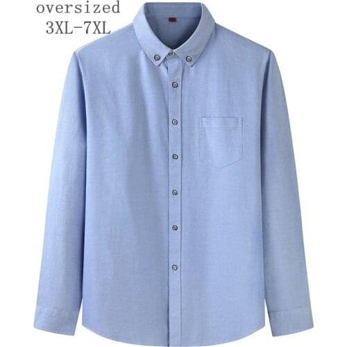 Plus size spring and autumn mens long-sleeved shirt 3X- 6XL 7XL 100% cotton business fashion casual Oxford shirt (oversized )