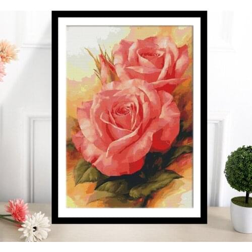 Beautiful pink rose Needlework DMC Embroidery kit 11CT 14CT Handwork Cross Stitch Sets Chinese DIY Sets Needlework Home Decor