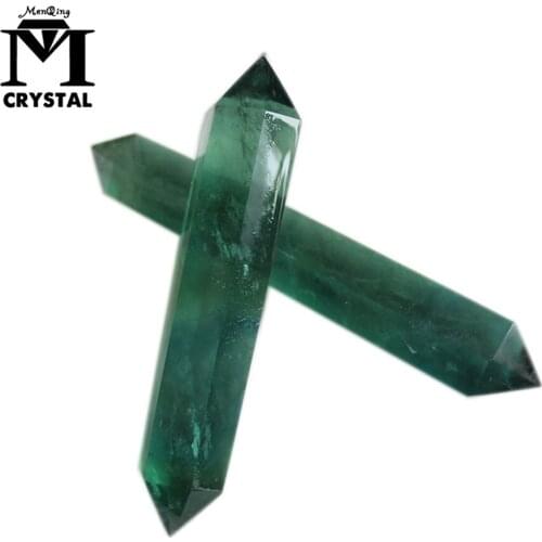 Natural Green fluorite Crystal Column Stone Double-pointed Healing Hexagonal Magic Wand Treatment Stone Quartz Home Decoration