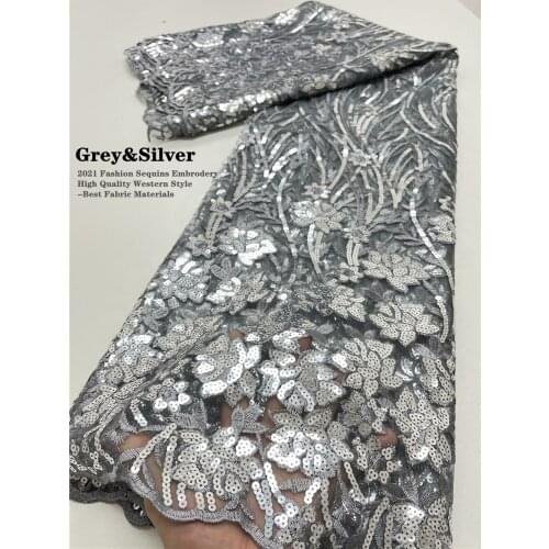 NI.AI African Mesh Lace Fabric High Quality Sequins Ghana Lace Fabric Silver Lace For Nigerian Evening Party Dress Sew 3962B
